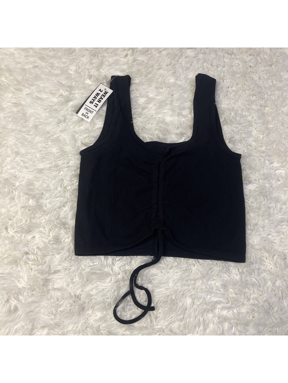 Freshwear Women’s Ribbed Crop Tank Top Sz M/L Black Tie